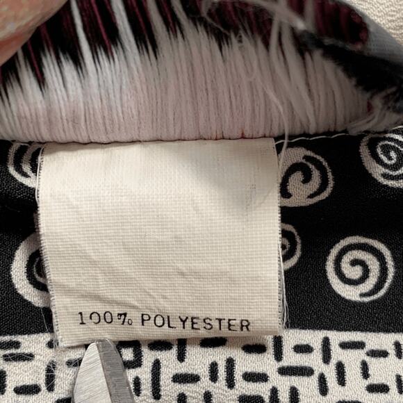 Vintage 90s Blouse Black White Semi Sheer Abstract Geometric Stripe Shirt 14 - Picture 10 of 11